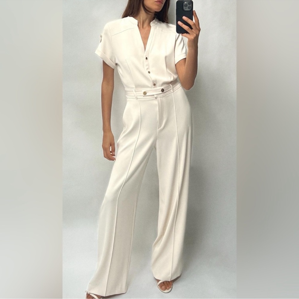Nwt- Zara crepe jumpsuit with gold buttons